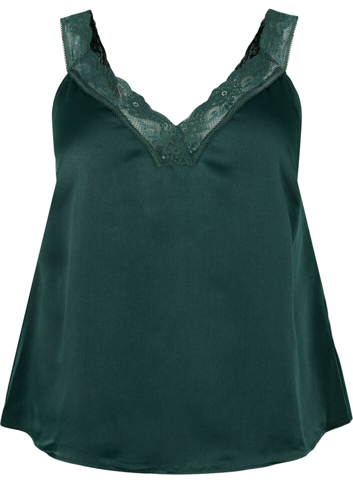 FLASH – Topp med V-hals og blondekant, Scarab, Packshot image number 0