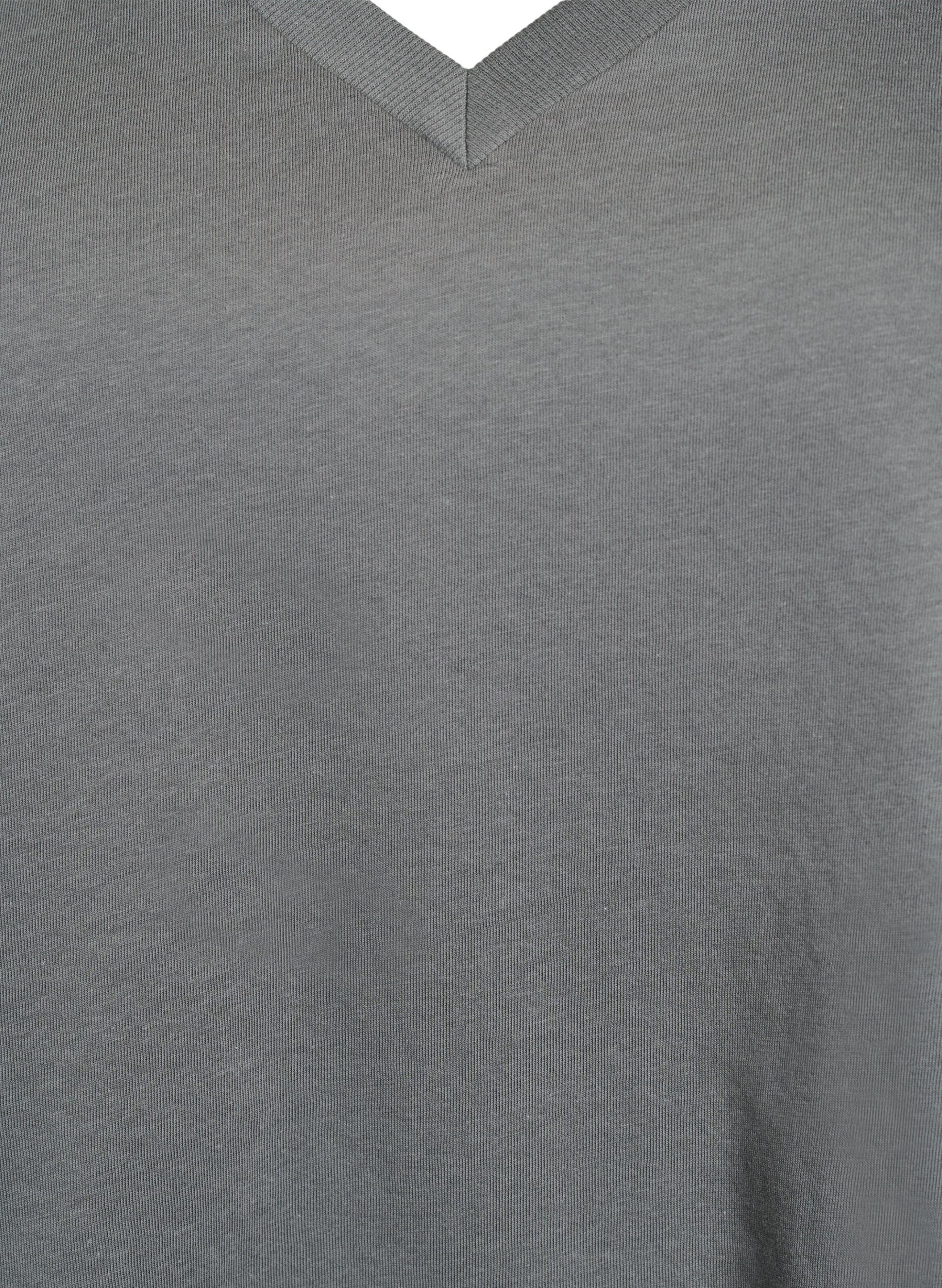 Zizzi Enkel T-skjorte i bomull med V-hals, Gr&oslash;nn, Packshot image number 2