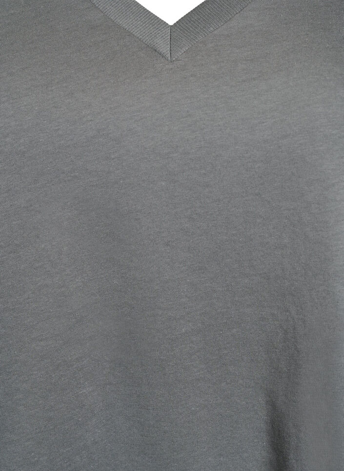 Enkel T-skjorte i bomull med V-hals, Grønn, Packshot image number 2