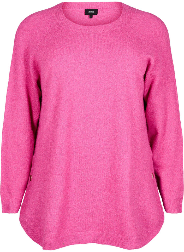 Langstrikket bluse med knappdetalj på siden, Raspberry Rose Mel., Packshot image number 0