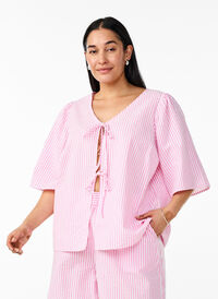FLASH - Stripete bluse med sløyfer, Rosa FLASH - Stripete bluse med sløyfer, Rosa, Model