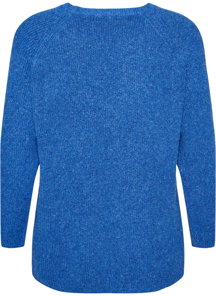 Strikkegenser med diagonalt m&oslash;nster og raglanermer, Bl&aring;, Packshot image number 1