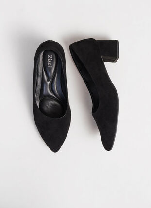 Zizzi Wide fit – Pumps i semsket skinn, Black, Image image number 0