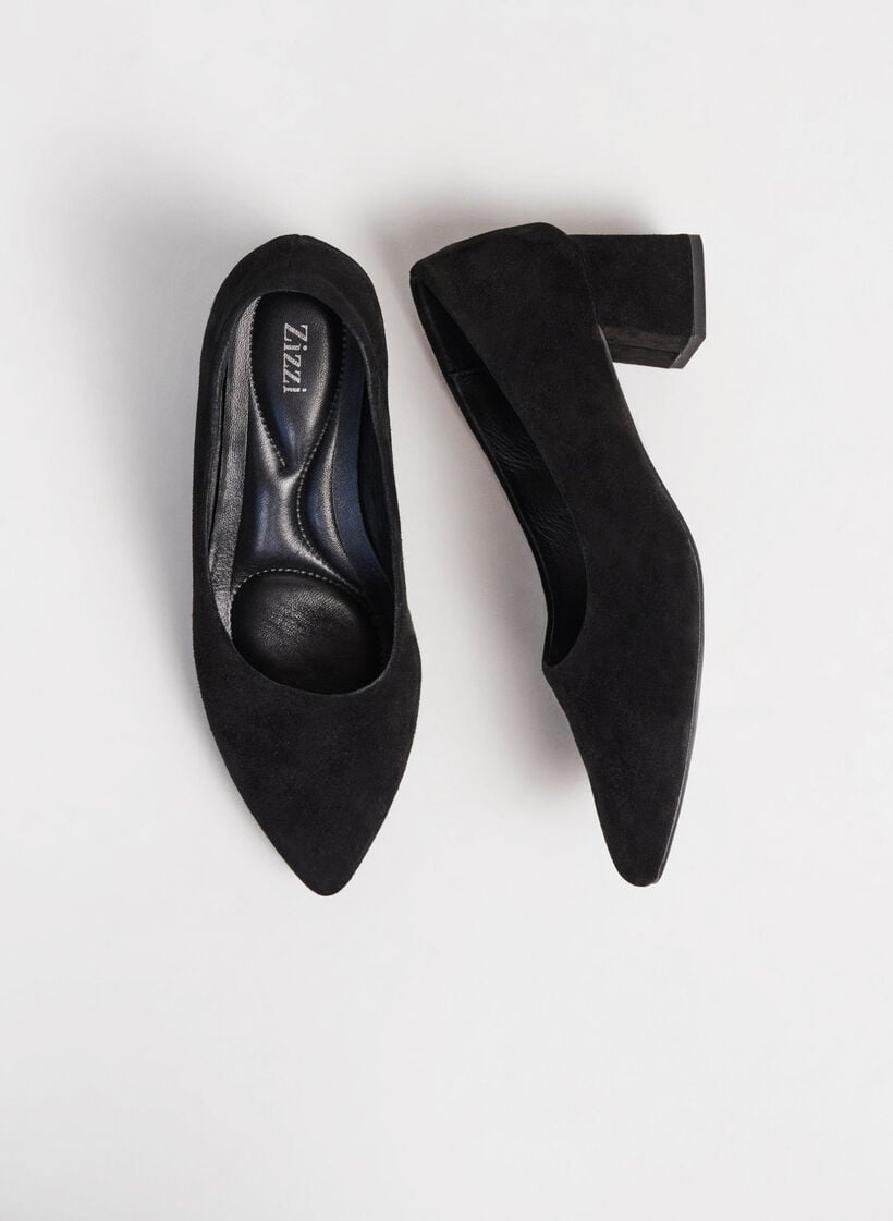 Wide fit – Pumps i semsket skinn, Black, Image image number 0