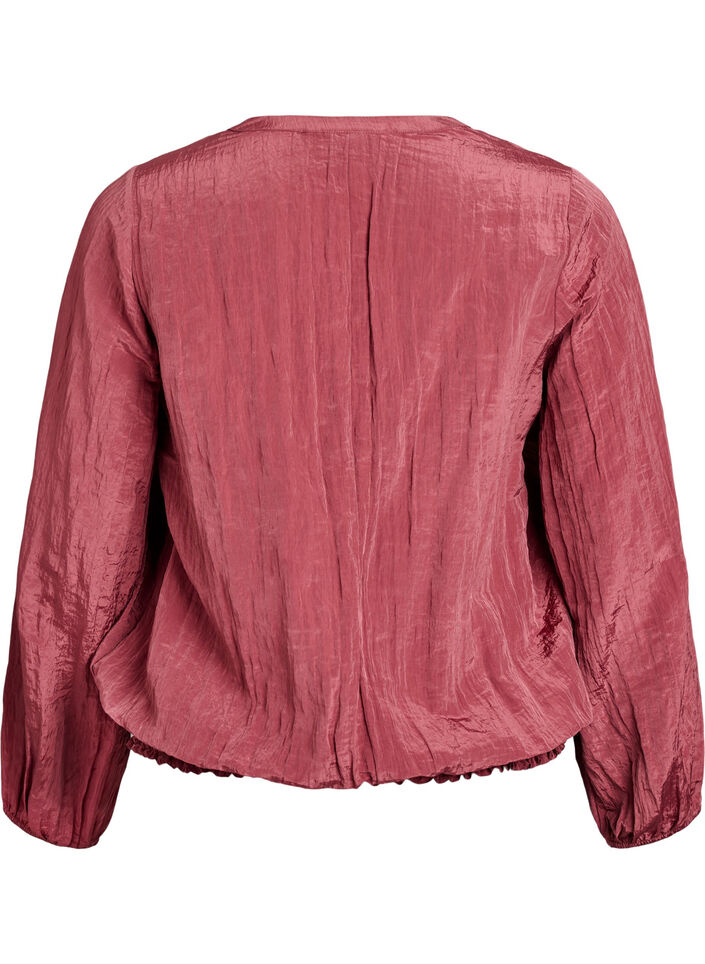 Bluse med V-hals og krøllete tekstur, Rosa, Packshot image number 1