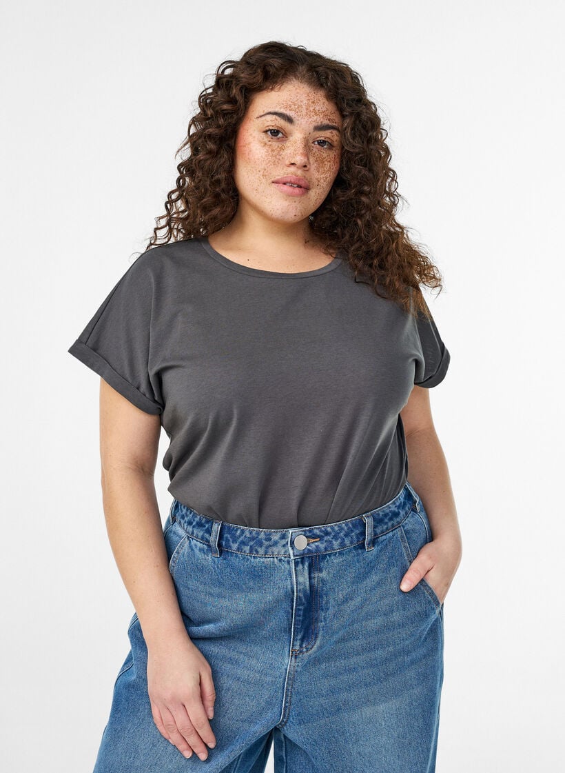 Kortermet t-skjorte i en bomullsblanding, Gr&aring;, Model image number 0