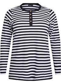 Stripete jerseybluse med ribbet tekstur, Svart Stripete jerseybluse med ribbet tekstur