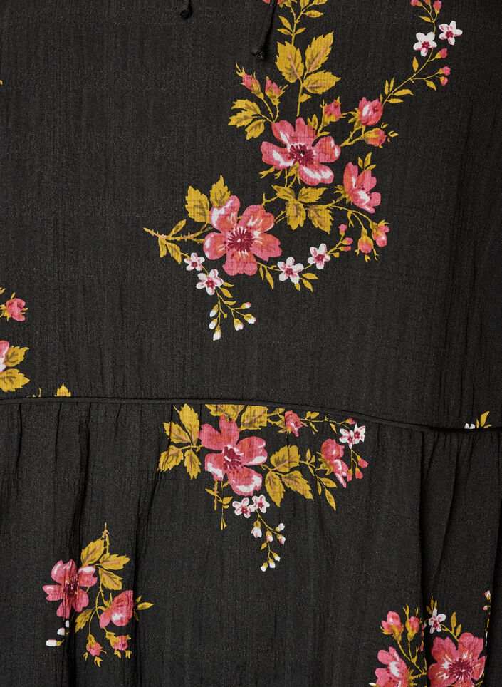 Blomsterm&oslash;nstret kjole med knytelukking, Svart, Packshot image number 2