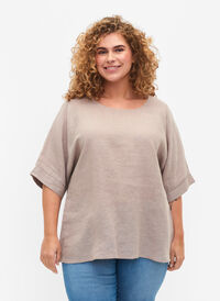 Kortermet Bluse i 100 % lin, Sand, Model