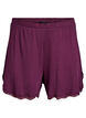 L&oslash;se nattshorts med ribbestruktur og blonderkant, M&oslash;rk Bordeaux, Packshot image number 0