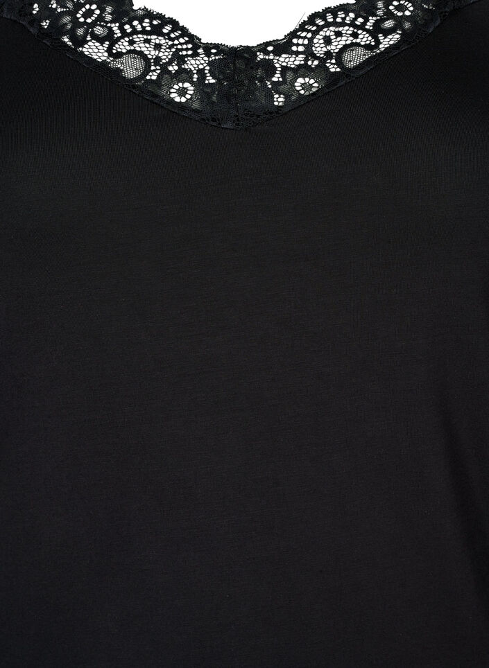 Topp i viskose med blondekant, Svart, Packshot image number 2
