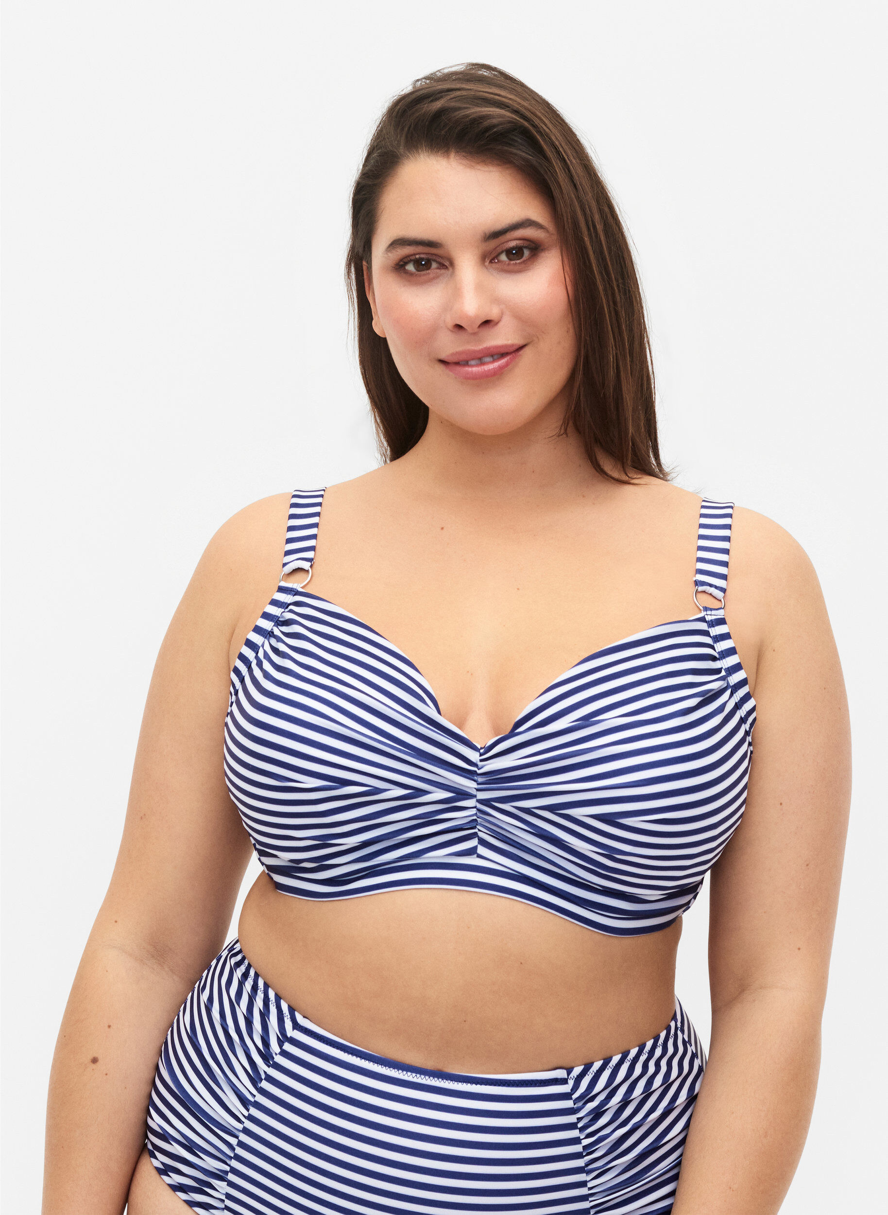 Zizzi M&oslash;nstret bikinitopp med b&oslash;yle, Blue Striped, Model image number 0