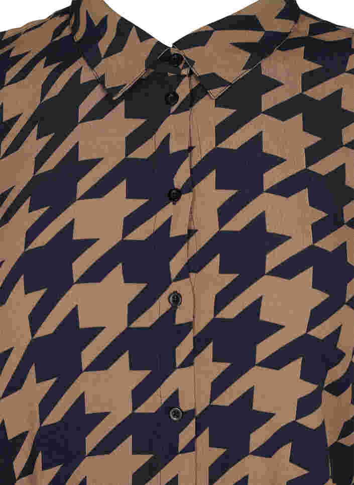 Lang mønstrete skjorte i viskose, Brown Houndsthooth, Packshot image number 2