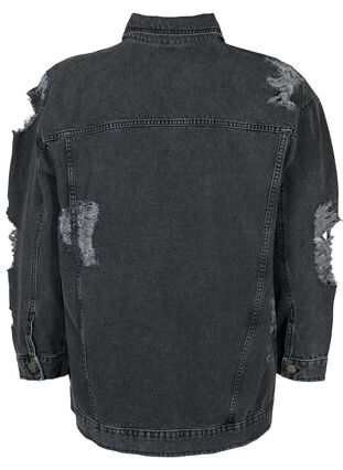 Zizzi Løs denimjakke med slitte detaljer, Dark Grey Denim, Packshot image number 1