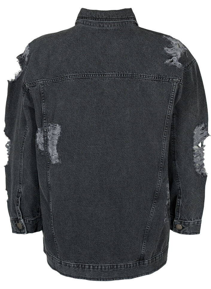 Løs denimjakke med slitte detaljer, Dark Grey Denim, Packshot image number 1