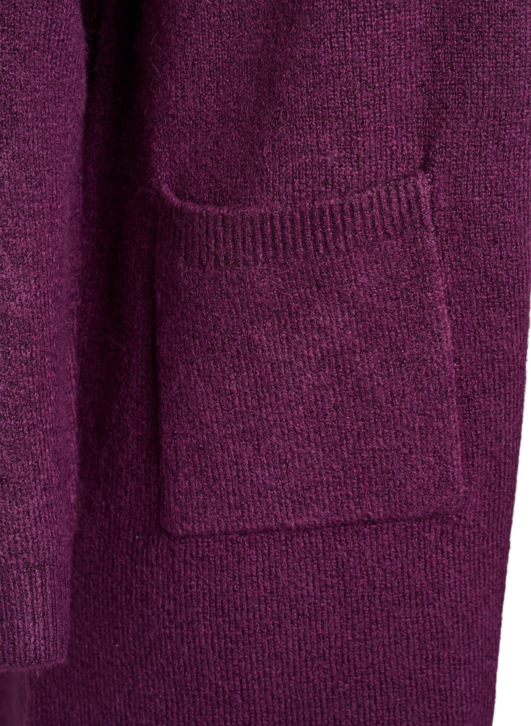 Zizzi Lang strikket cardigan med lommer, Lilla, Packshot image number 2