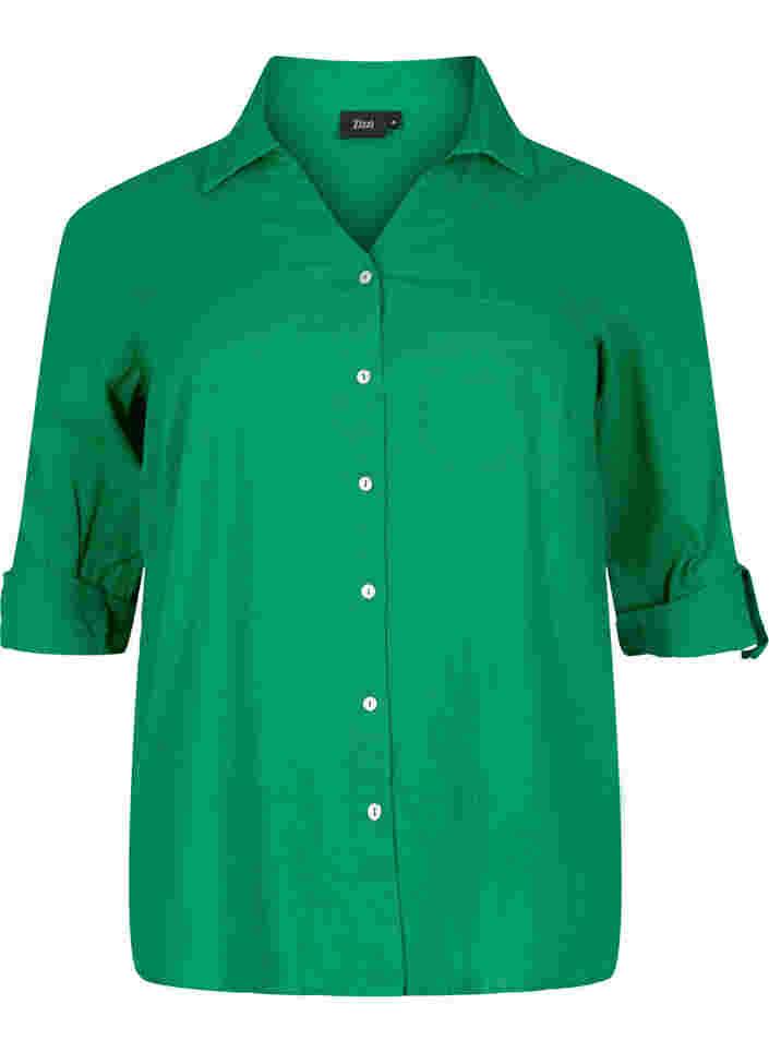 Bluse med 3/4-ermer og knapper, Jolly Green, Packshot image number 0