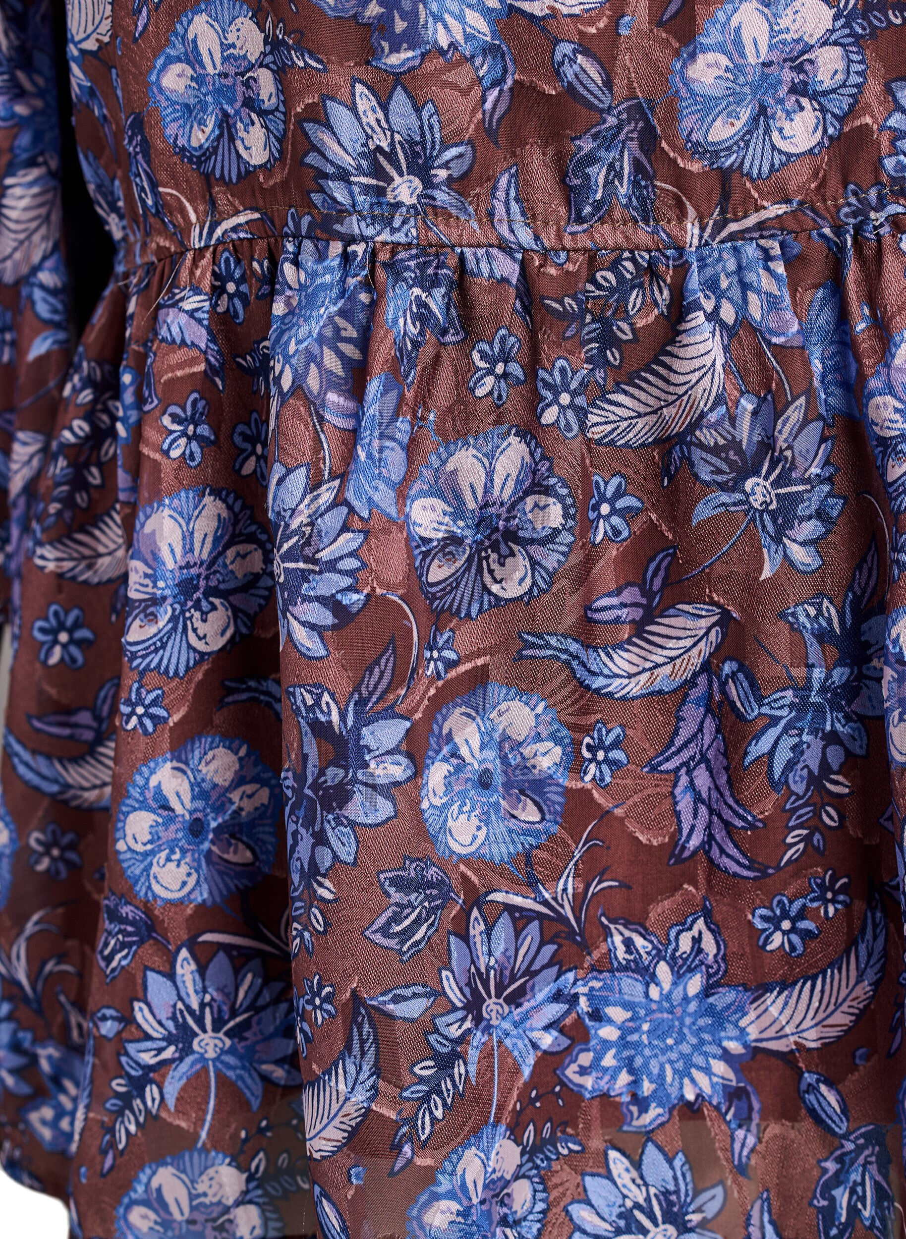 ZizziBluse med blomster og volangermer, Brun, Packshot image number 3