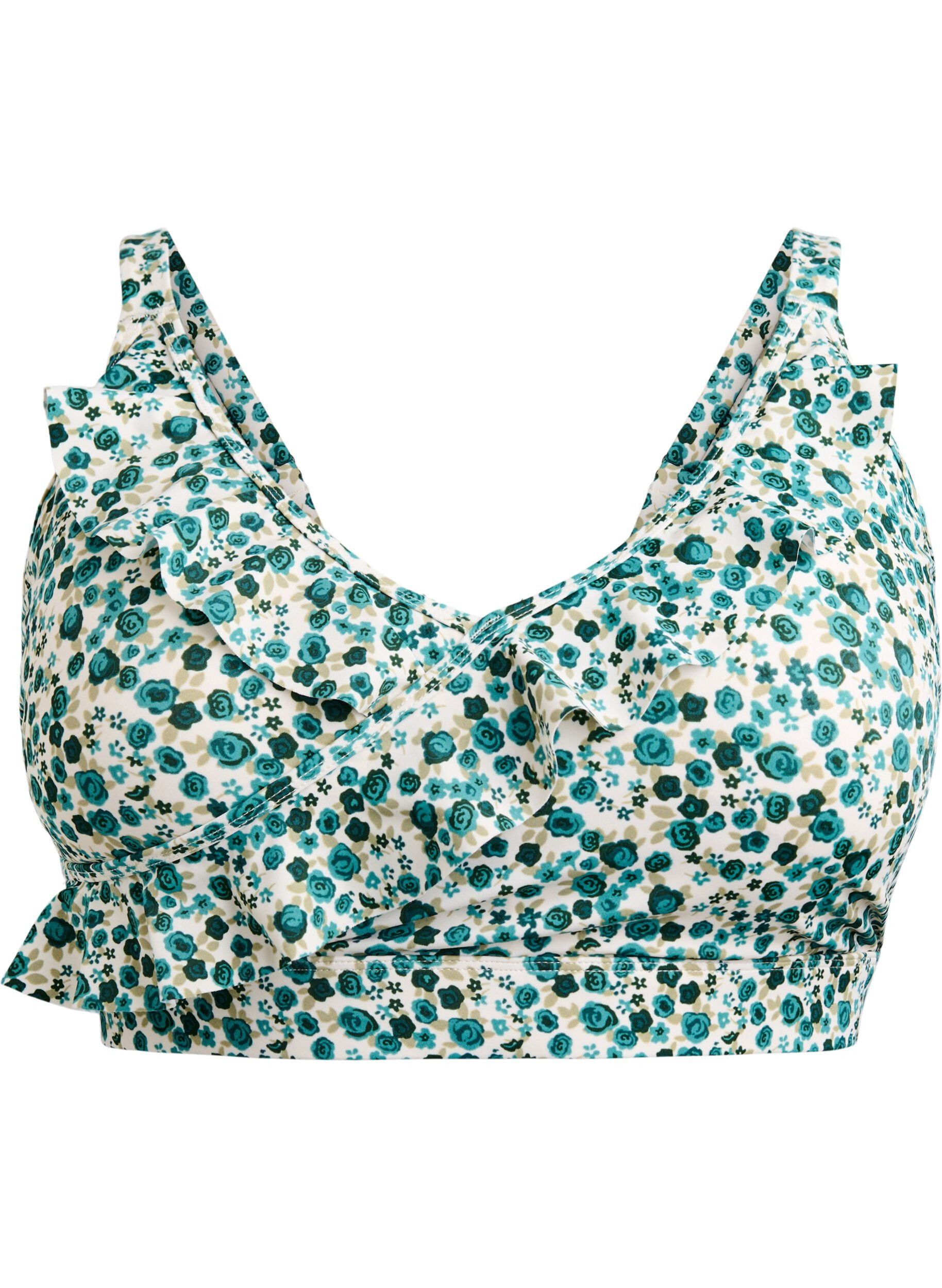 ZizziBlomstrete bikinioverdel med volangdetaljer, Gr&oslash;nn, Packshot image number 0