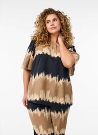 Bluse med vide ermer og grafisk trykk, Svart Bluse med vide ermer og grafisk trykk, Svart, Model
