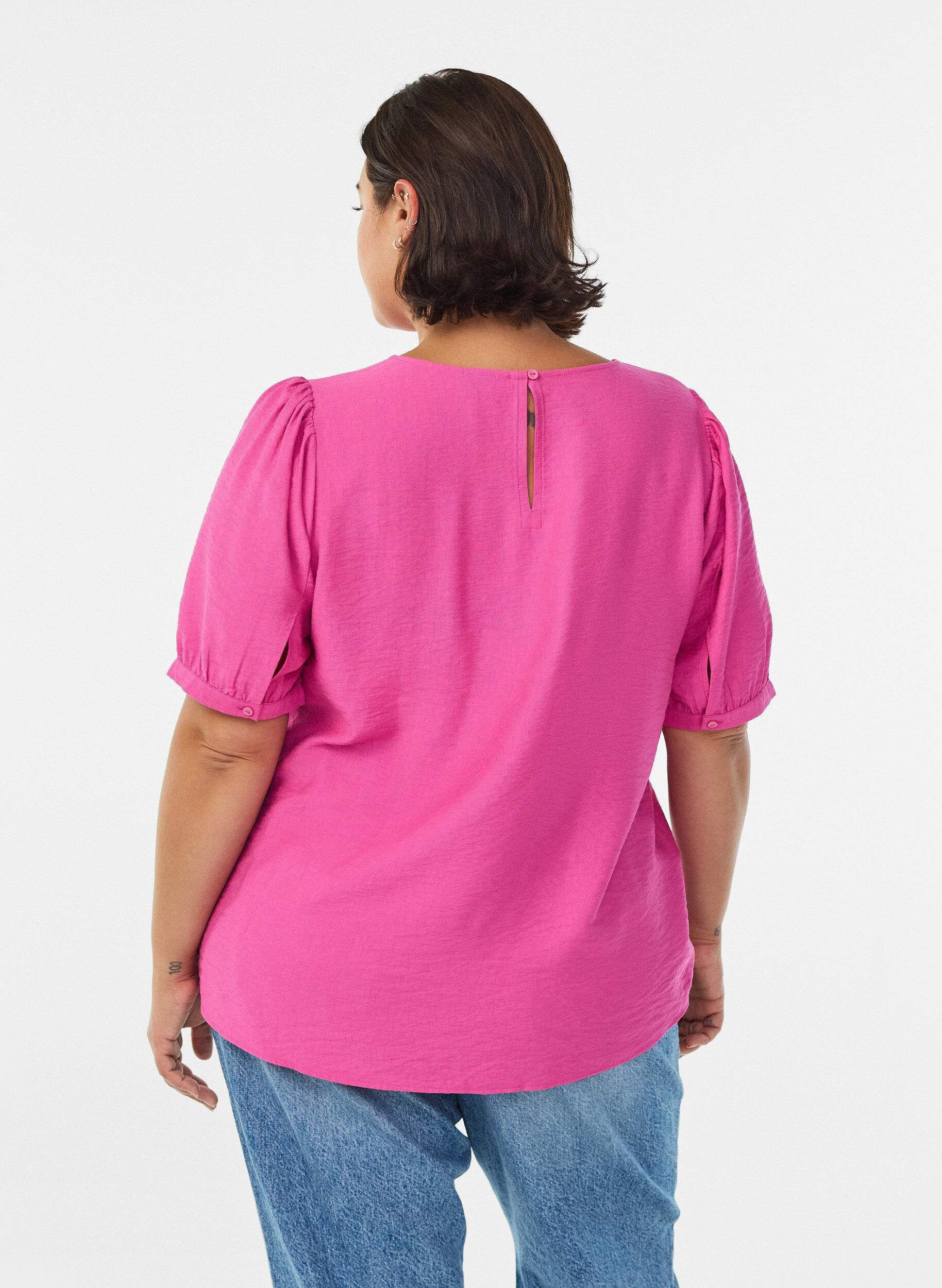 Zizzi Viskose bluse med 1/2 ermer, Rosa, Model image number 2
