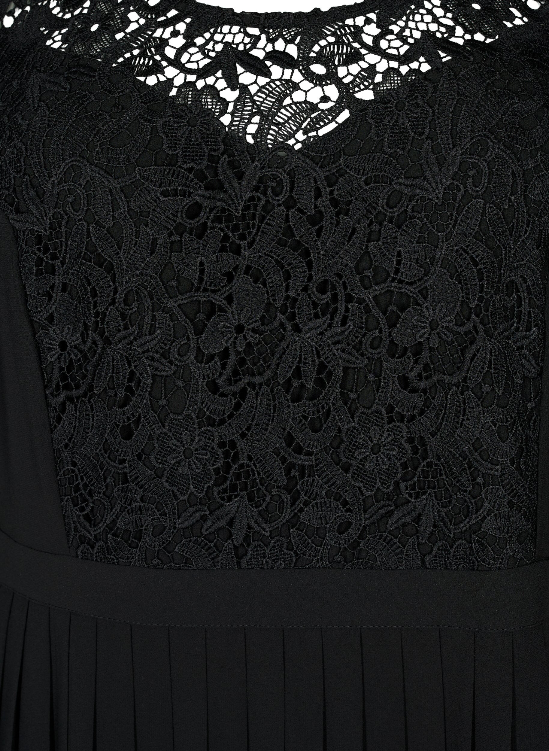 ZizziKortermet kjole med blondeoverdel, Black, Packshot image number 2