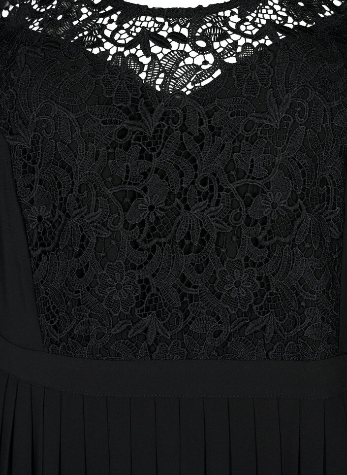 Kortermet kjole med blondeoverdel, Black, Packshot image number 2