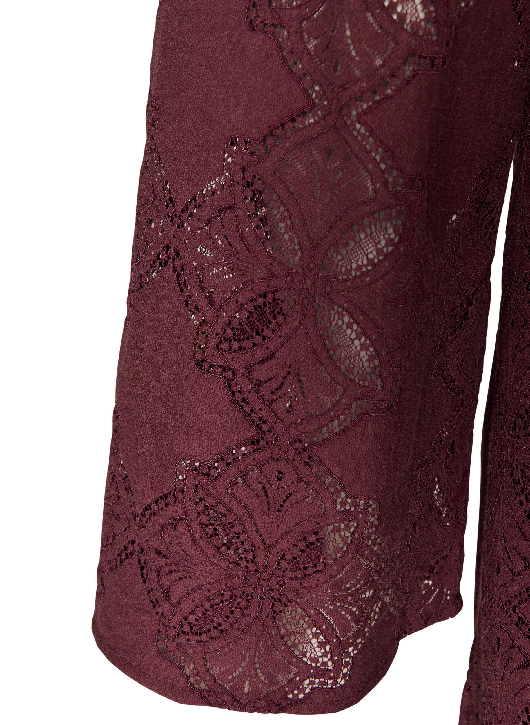 ZizziBlondekjole med lange ermer og rysjekant, M&oslash;rk Bordeaux, Packshot image number 3