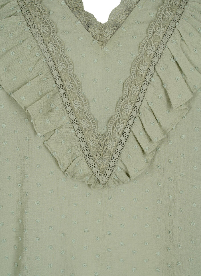 Bluse med korte ermer og prikkete struktur, Seagrass , Packshot image number 2