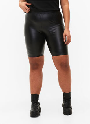 Shiny tettsittende shorts med høyt liv, Black, Model image number 2