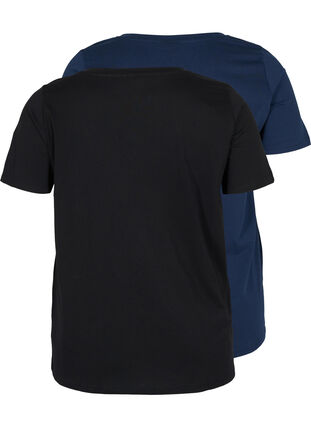 Basis T-skjorter i bomull 2 stk., Black/Navy B, Packshot image number 1