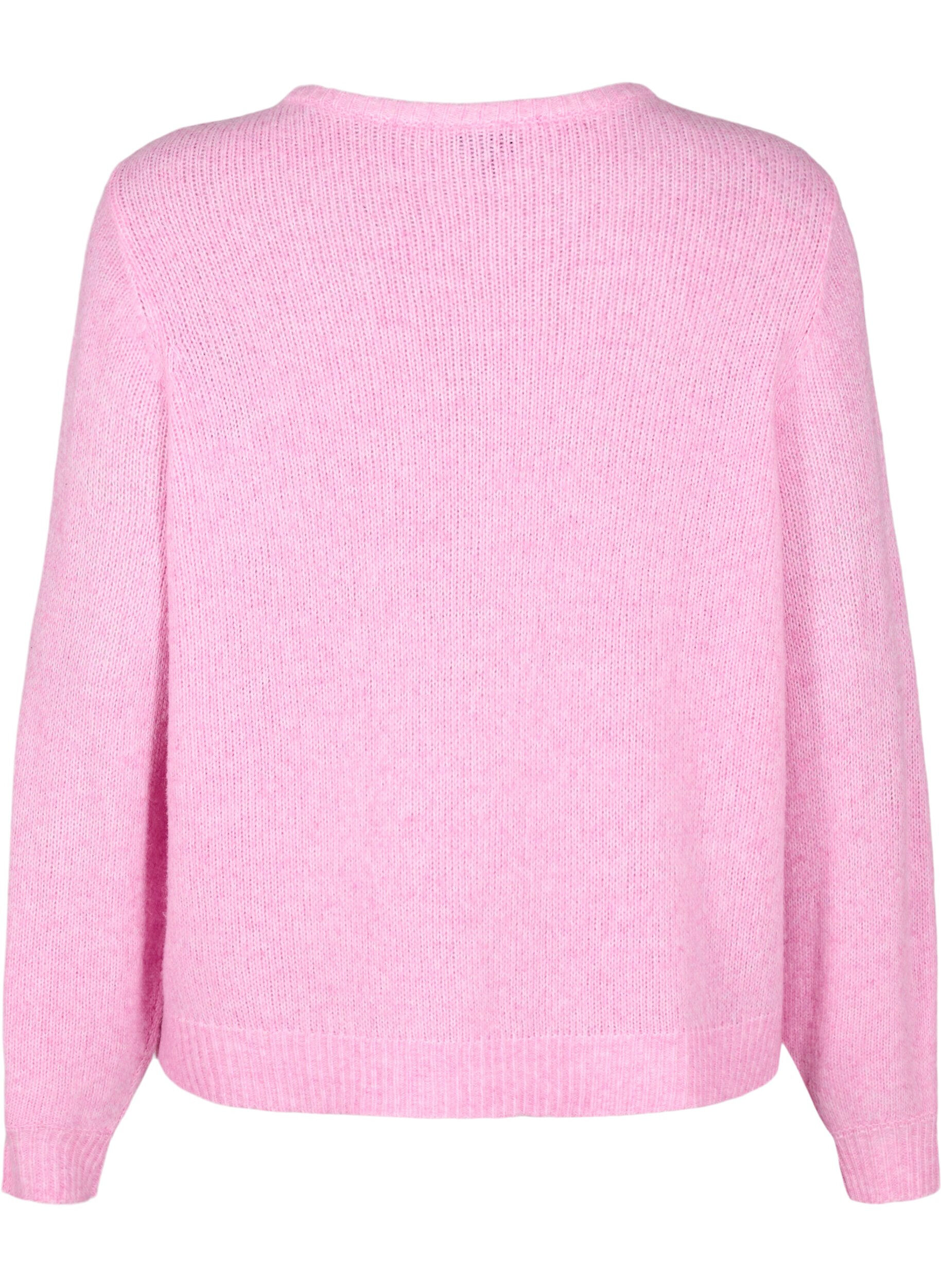 Zizzi Strikket cardigan med ull og knapper, Begonia Pink Mel., Packshot image number 1