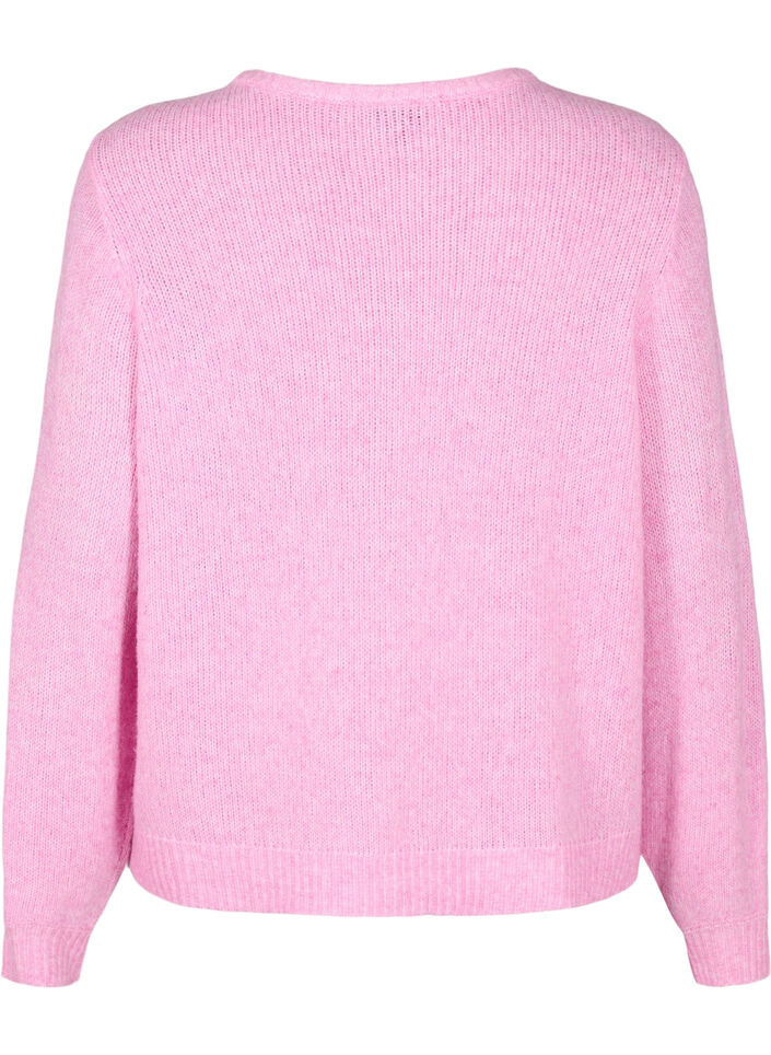 Strikket cardigan med ull og knapper, Begonia Pink Mel., Packshot image number 1