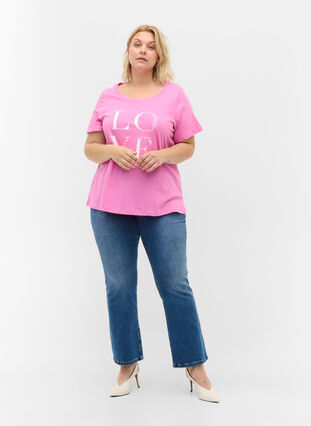 Kortermet T-skjorte i bomull med trykk, Cyclamen LOVE, Model image number 2