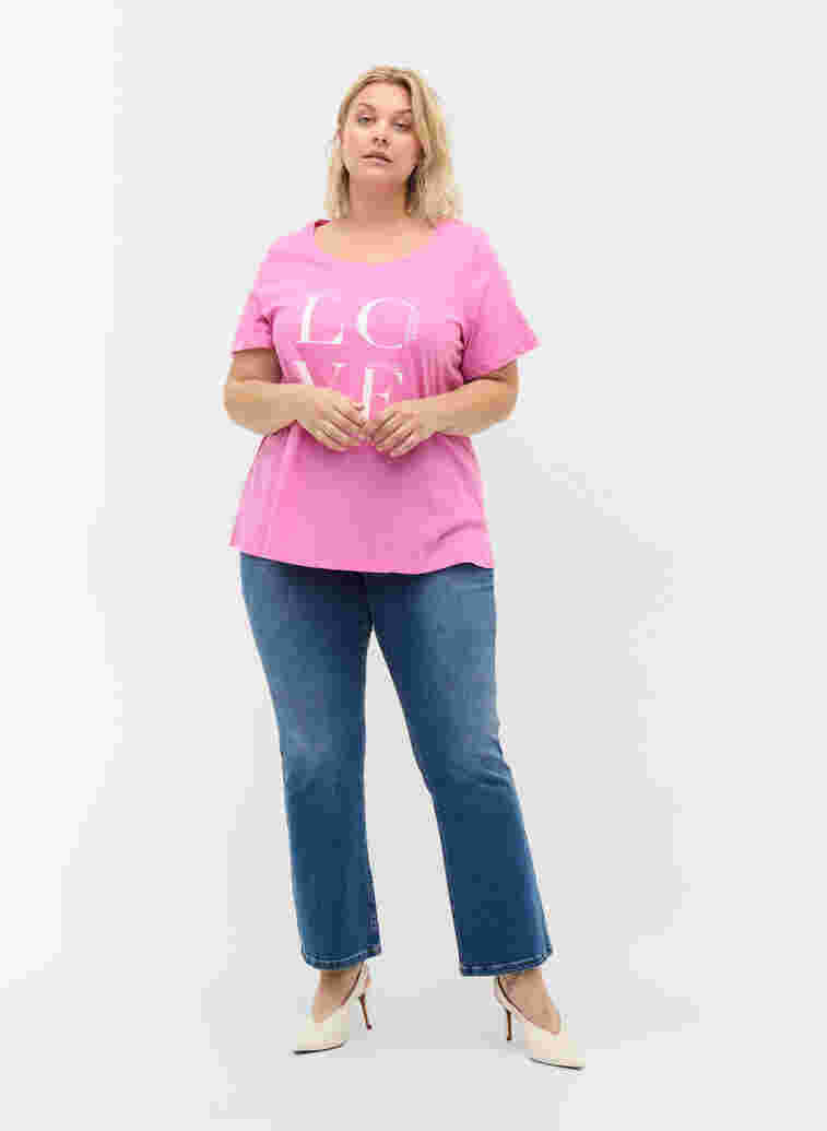 Kortermet T-skjorte i bomull med trykk, Cyclamen LOVE, Model image number 2