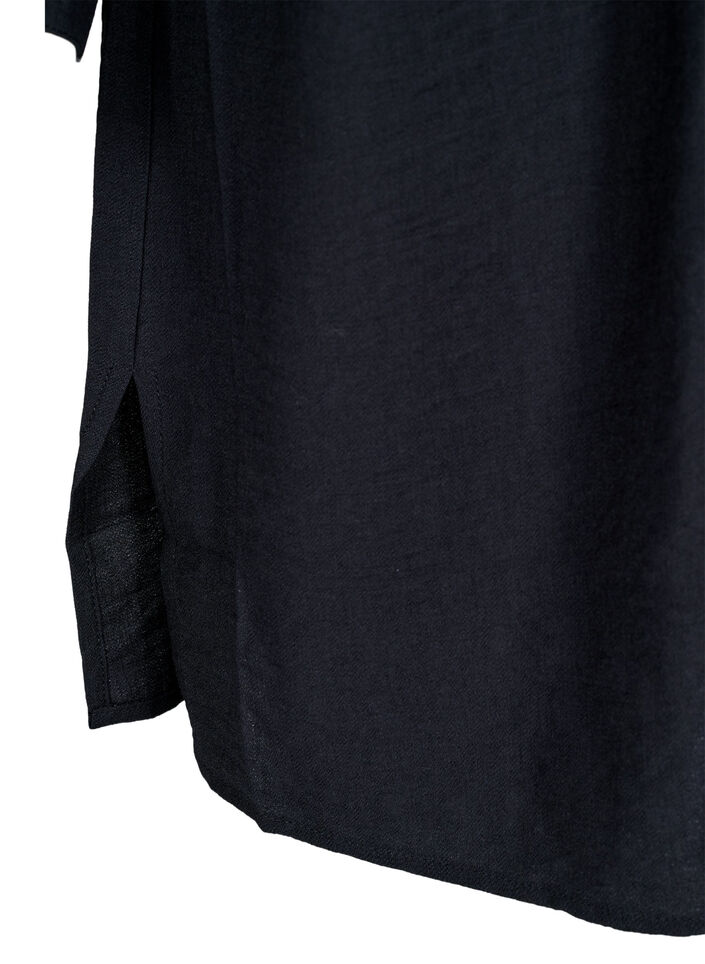 Skjortekjole med knytebelte og lange ermer, Svart, Packshot image number 3