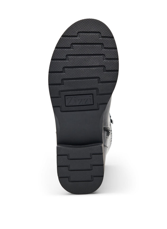 Wide fit - Høy lærstøvel med dekorative spenner, Black, Packshot