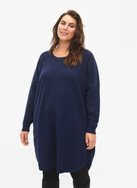 Melert strikket kjole med knapper, Navy Blazer Mel., Model