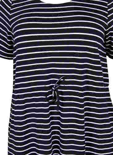 Midikjole i bomull med korte ermer, Black Stripe, Packshot image number 2