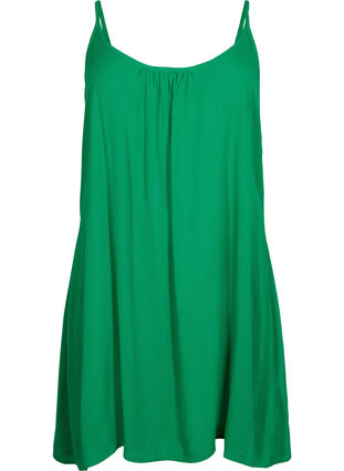 Ensfarget kjole i viskose med stropper, Jolly Green, Packshot image number 0