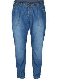 Jeans med høyt liv og belte, Blue denim