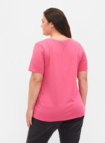 Ensfarget basis T-skjorte i bomull, Hot Pink, Model image number 1