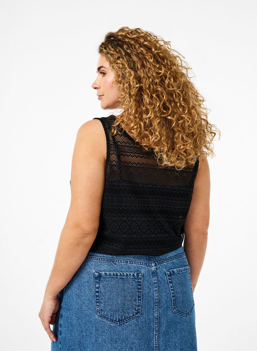 Ermeløs topp med hullmønster, Black, Model image number 1