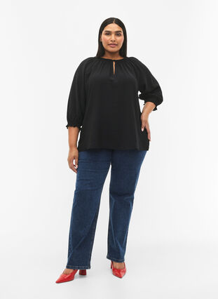 A-formet viskose bluse med 3/4-ermer, Black, Model image number 2