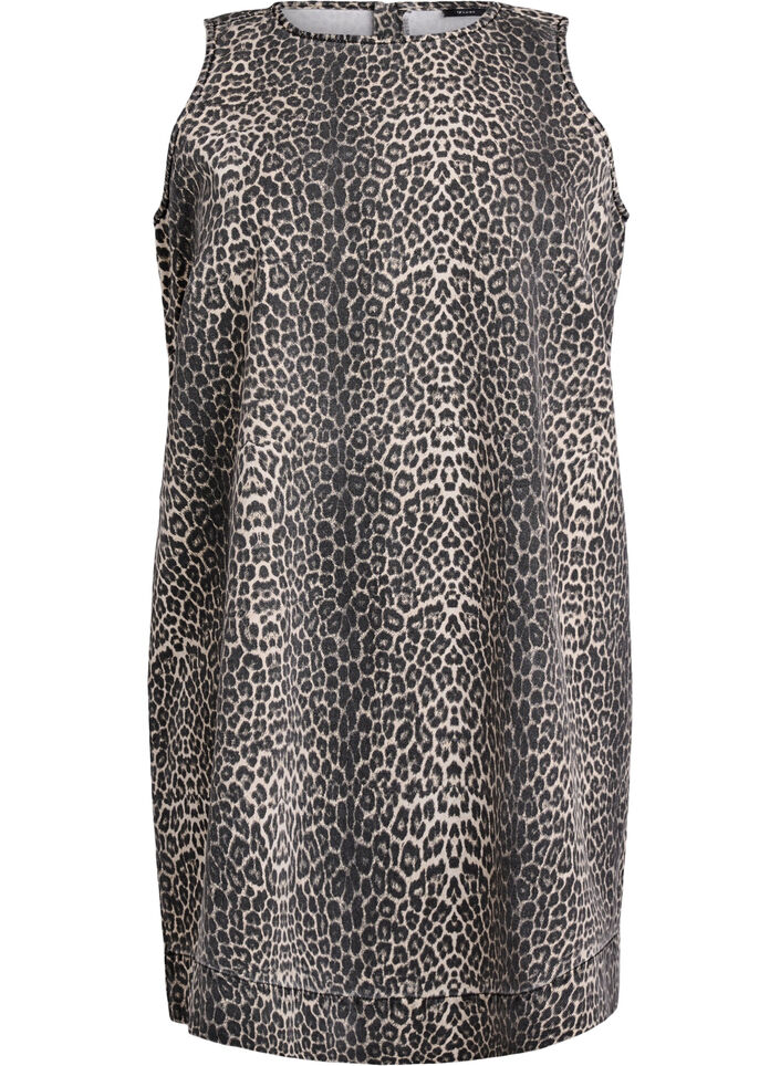 Kort ermeløs denimkjole med leopardmønster, Leopard, Packshot