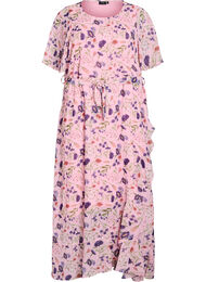 Lang kjole med flaggermus ermer og blomsterprint, Rose Flower AOP