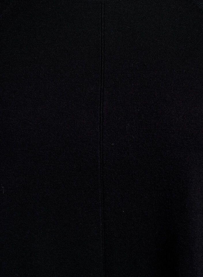 Strikkebluse med rund hals og strikket mønster, Svart, Packshot image number 2