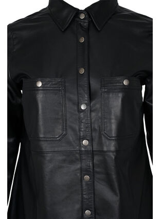 Skinnskjorte med knapper, Black, Packshot image number 2