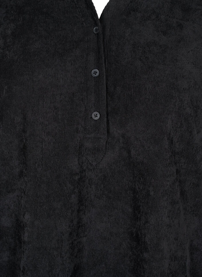 Fløyelskjole med 3/4-ermer og knapper, Black, Packshot image number 2