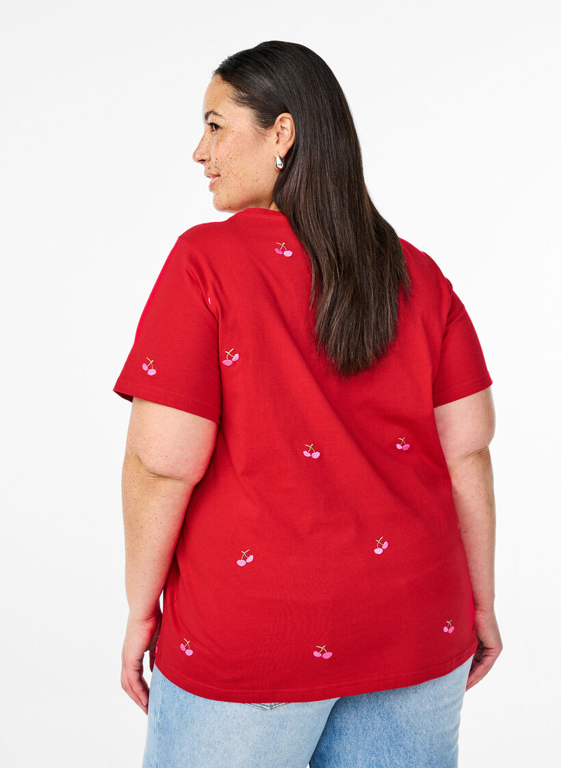 T-skjorte i økologisk bomull med broderte motiv, Rød, Model image number 2